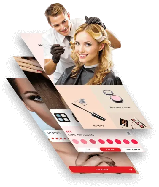 Elite Salon App interface showing appointment booking